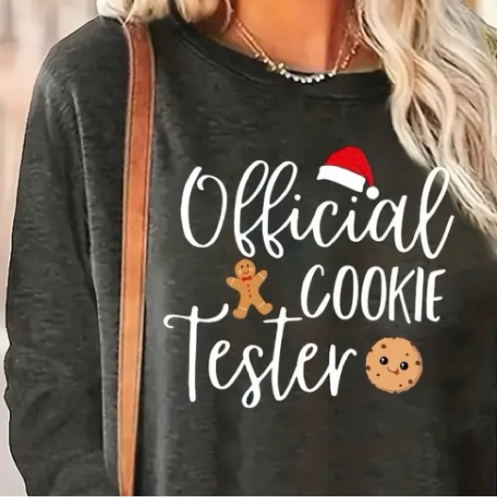“Official Cookie Tester” Christmas Long Sleeve Gray T-shirt